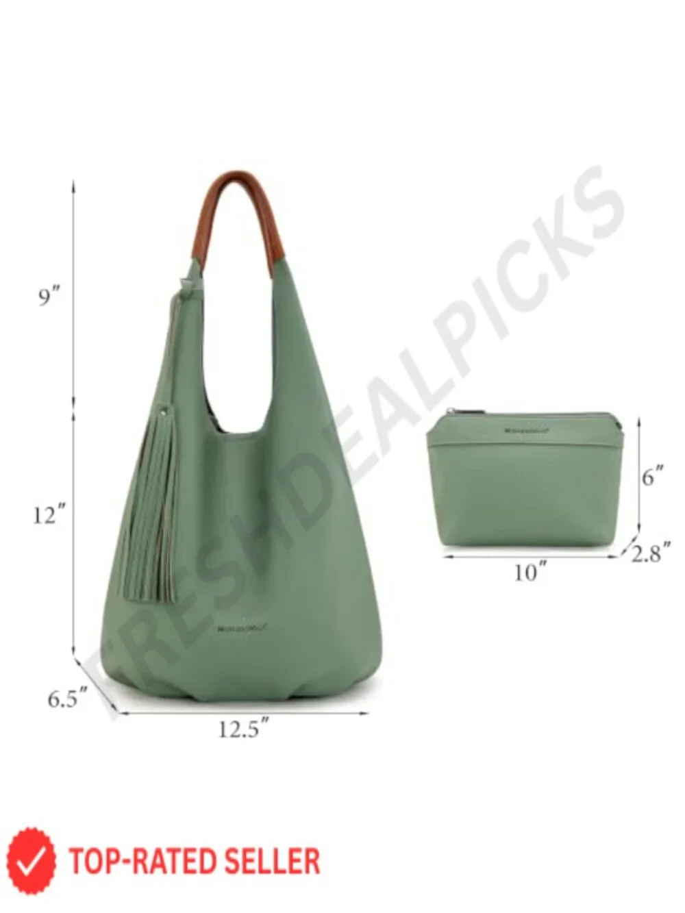 Slouchy Hobo Bag Set with Tassels and Cosmetic Bag Faux Leather Purse 2PCS